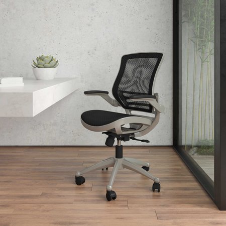 Flash Furniture Black Mid-Back Mesh Office Chair with Flip-Up Arms BL-8801X-BK-GR-GG